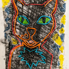 coloured linocut cat 2024