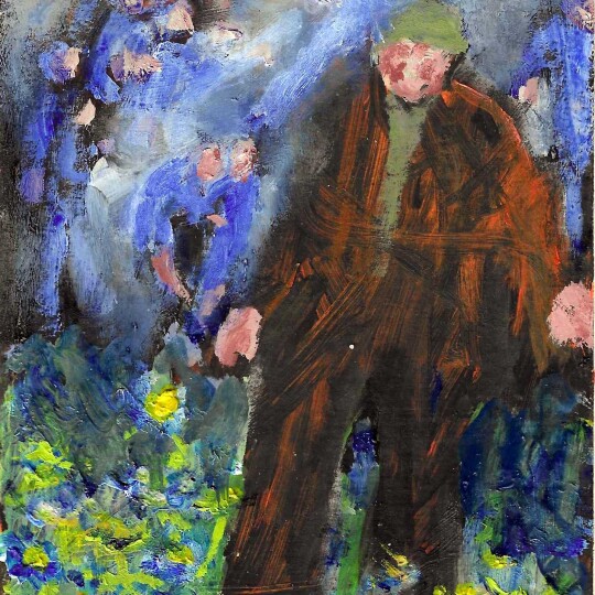 Gardener Growing Love, In a Mist (Ancestor Series)   Mary Edwards, oil, 4.5x5.5in