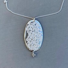 UAP   pendant etched silver raw diamond chips