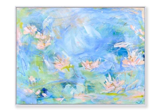 Charlotte Keating Drifting Light Water Lily Large Abstract Framed Painting Drifting Light 80 110