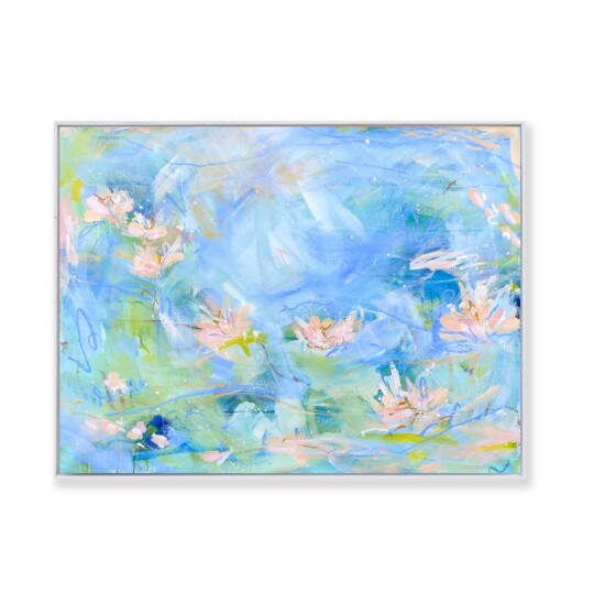 Charlotte Keating Drifting Light Water Lily Large Abstract Framed Painting Drifting Light 80 110