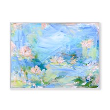 Charlotte Keating Drifting Light Water Lily Large Framed Painting Whispering Pool 80 110