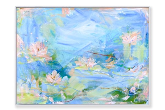 Charlotte Keating Drifting Light Water Lily Large Framed Painting Whispering Pool 80 110