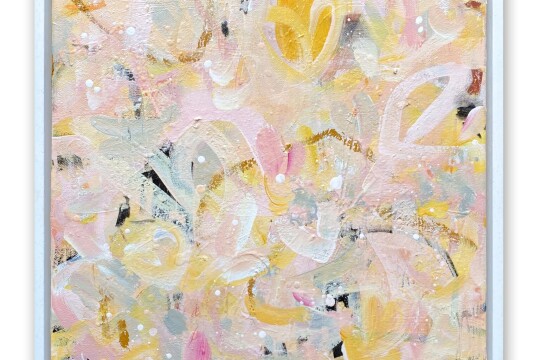 Charlotte Keating Love Letters Pink Yellow Abstract Painting 40cm canvas HEARTLINESS framed