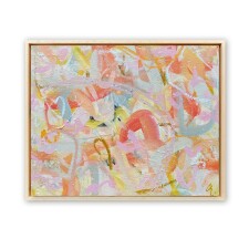 Charlotte Keating Love Letters Pink Yellow Abstract Painting 40x50 framed WARMING TO YOU