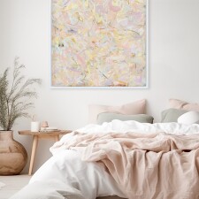 Charlotte Keating Love Letters Pink Yellow Abstract Painting Breathless Canvas in bedroom