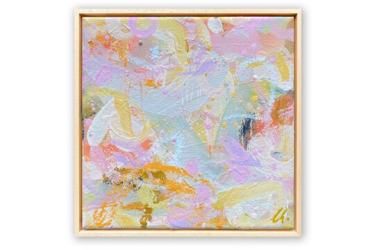 Charlotte Keating Love Letters Pink Yellow Abstract Painting Lost in the moment 20cm canvas