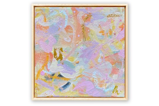 Charlotte Keating Love Letters Pink Yellow Abstract Painting Promise of love 20cm canvas framed