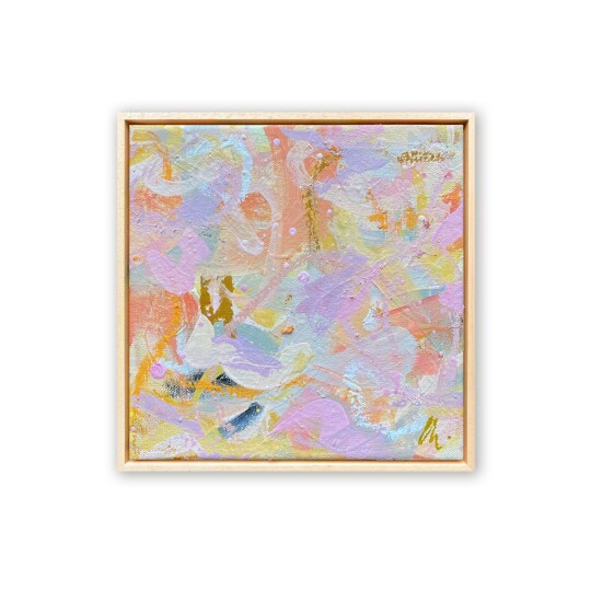Charlotte Keating Love Letters Pink Yellow Abstract Painting Promise of love 20cm canvas framed