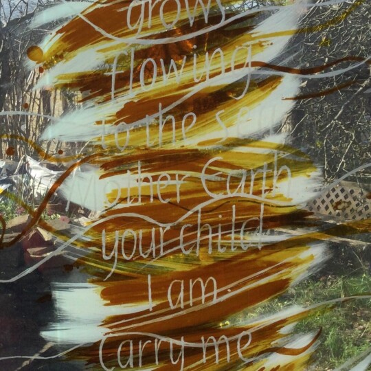 The river flows. Glass panel, painted, silver stained, engraved