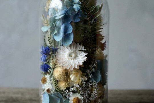 harebell and bee dried flower cloche
