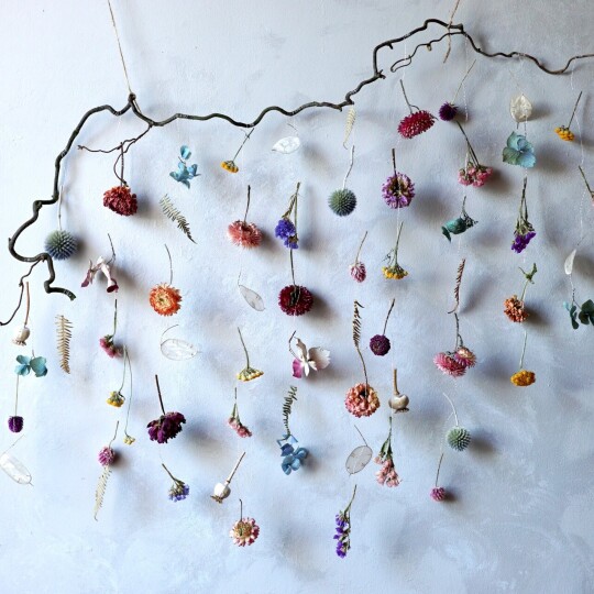 harebell and bee dried flower mobile