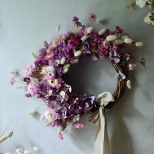 harebell and bee pink purple wreath