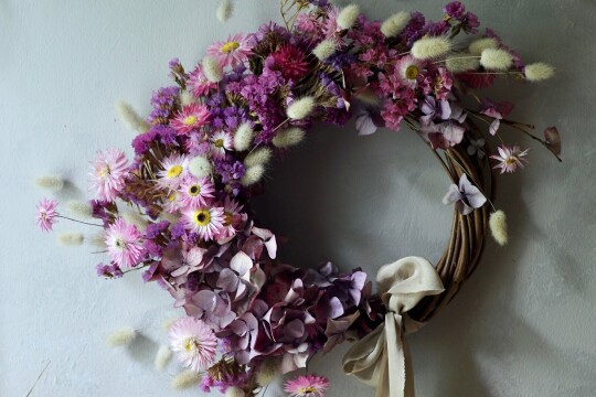 harebell and bee pink purple wreath