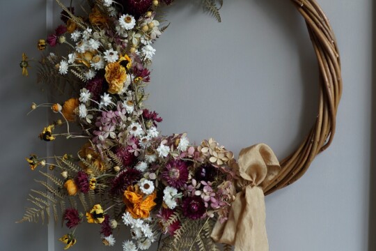 harebell and bee red and gold wreath