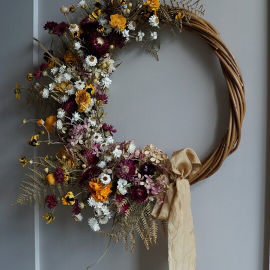 harebell and bee red and gold wreath